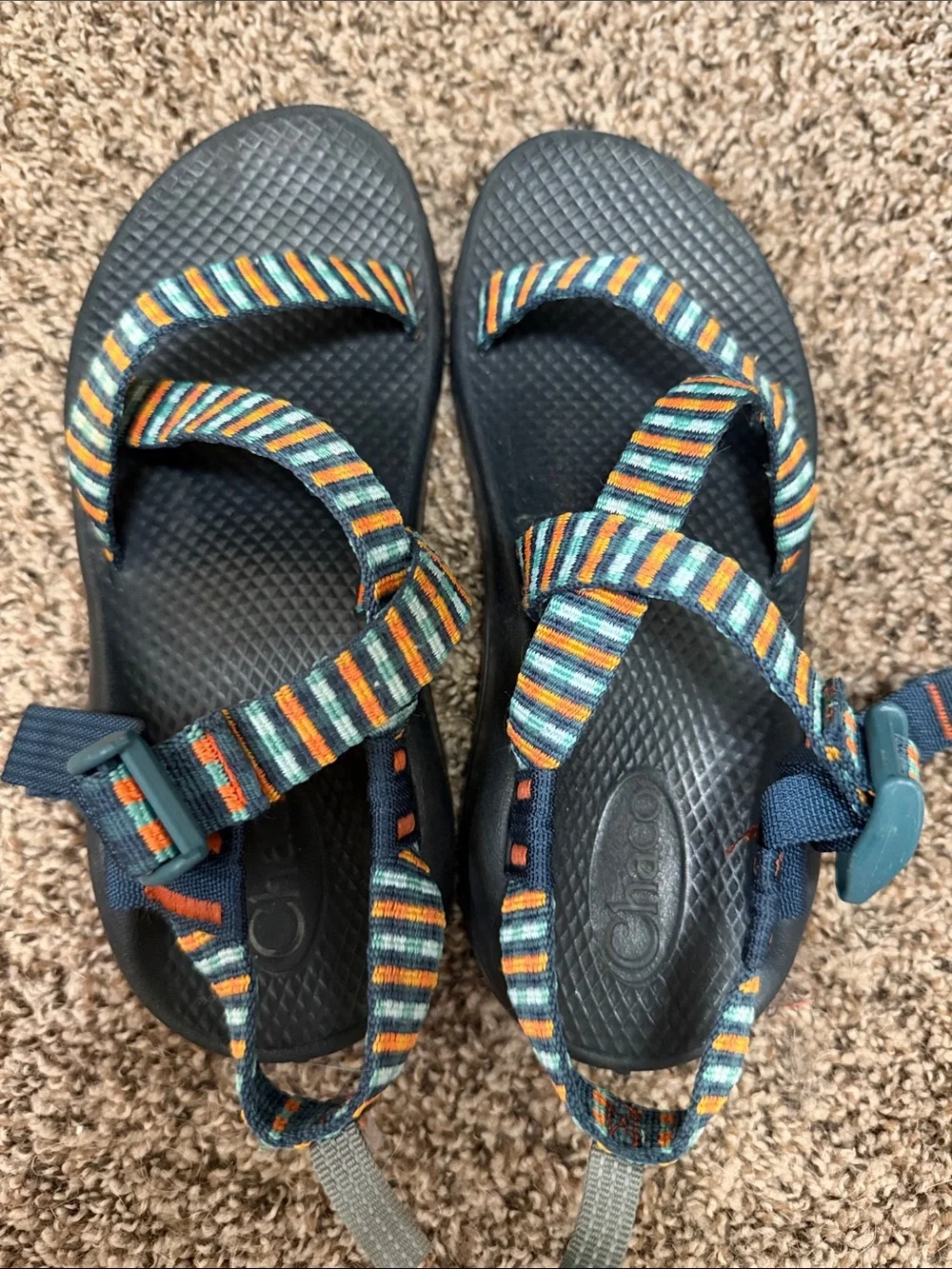 Chaco Kids Black Sandals with Striped Multicolor Webbing